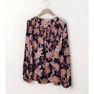 Lucky Brand Women's Blue & Pink Floral Long‎ Sleeve Size Medium